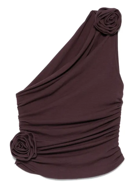 Magda Butrym rose-embellished one-shoulder top Purple 106725