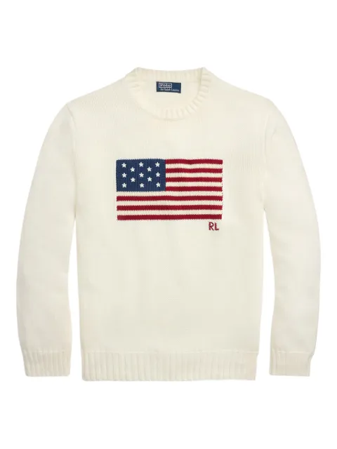 Polo Ralph Lauren flag-motif crew-neck sweater White 710718281009