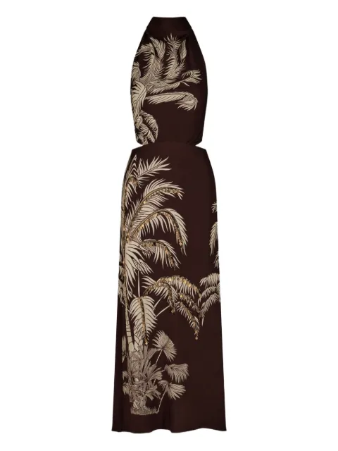 Johanna Ortiz halterneck palm-print maxi dress Brown PT03338