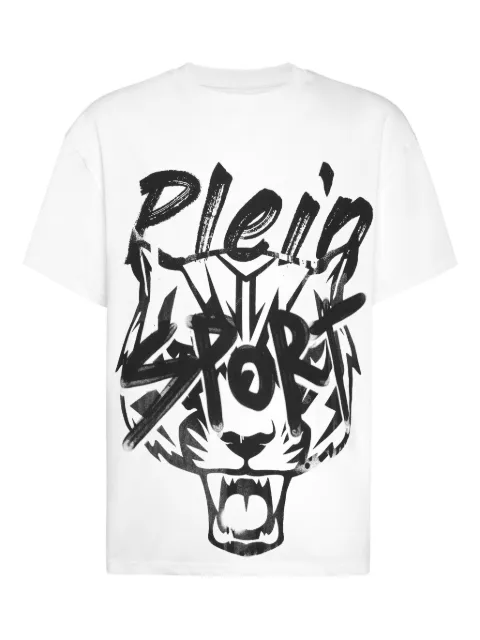 Plein Sport tiger-print crew-neck T-shirt White UAECMTK8577SJY001N