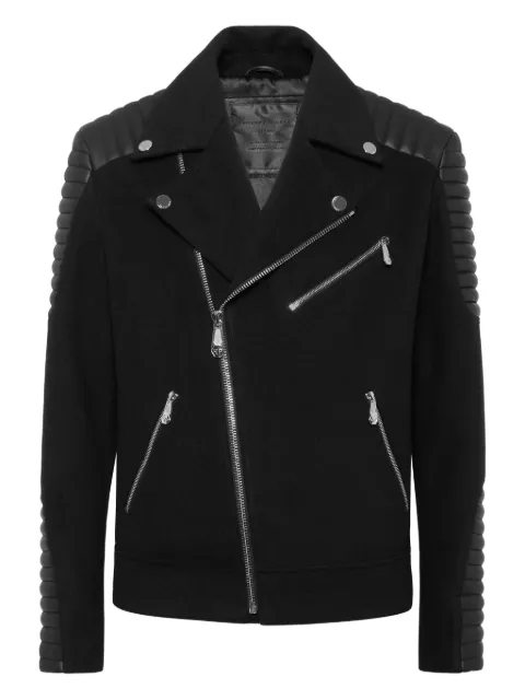 Philipp Plein leather biker jacket Black UAECMRB2970PLE131N