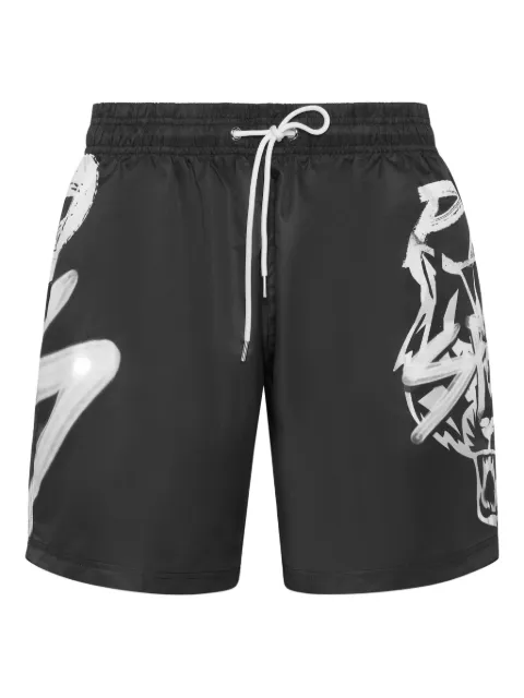 Plein Sport graphic-print swim shorts Black UAECMMT0406STE003N