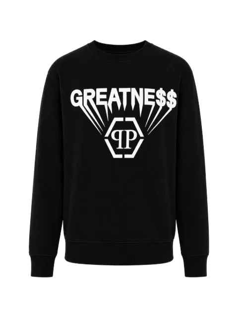 Philipp Plein printed fleece round neck sweatshirt greatness Black AAECMJO1429PTE180N