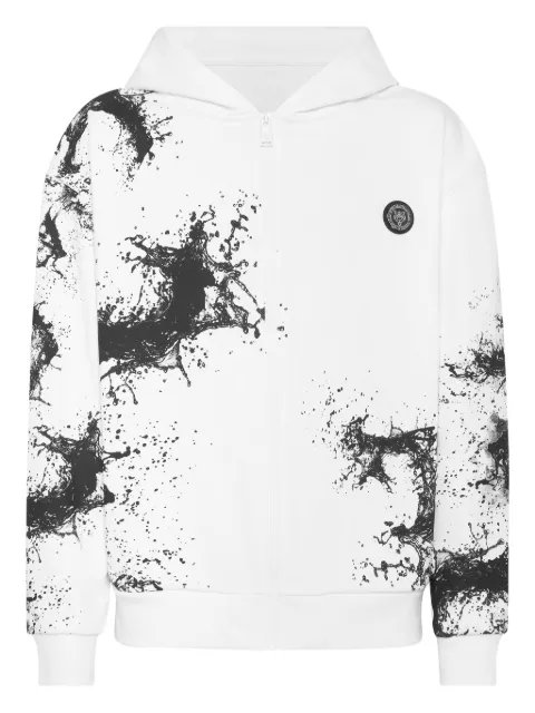 Plein Sport Splash-print zip hoodie White UAECMJB3823SJY001N