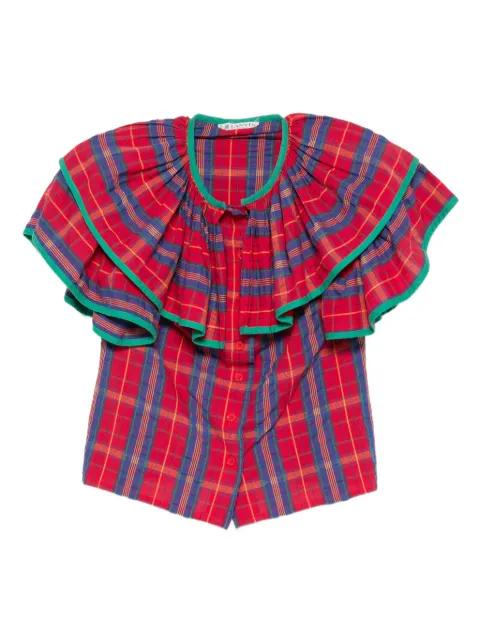 Lanvin Pre-Owned 1980s ruffled checked shirt Red LA350DL