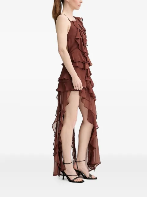 ALOHAS ruffled asymmetric party dress Brown R100799