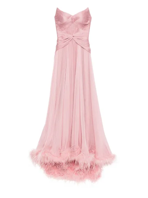 Iris Serban Mikael feather-trim gown Pink MIKAEL