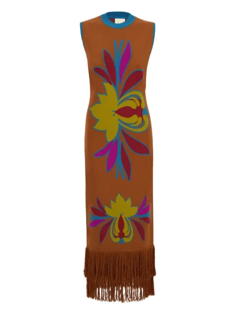 PAULA jacquard fringe dress Brown VITORIA