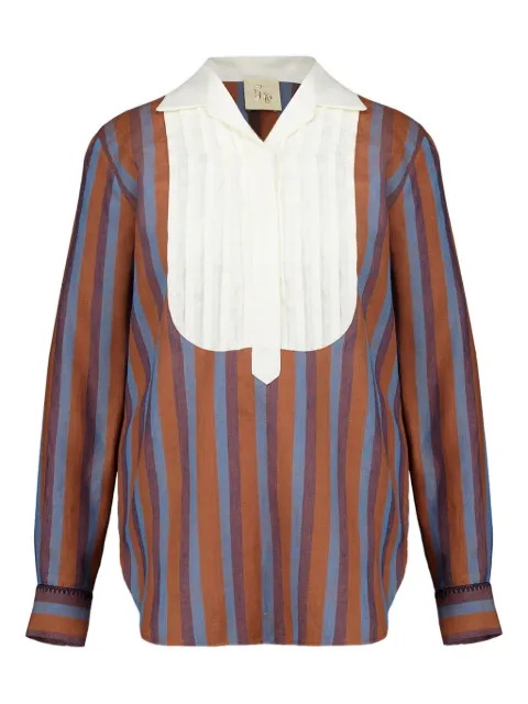 PAULA Bella striped pleated-bib blouse Orange BELLA