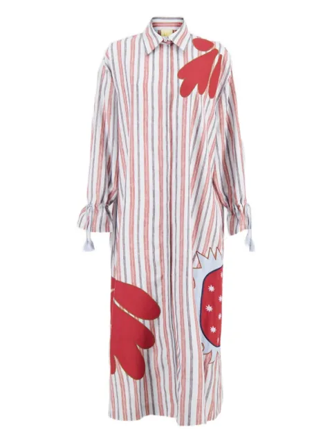PAULA Almandine loral-appliqué striped shirt dress Red ALMANDINE5