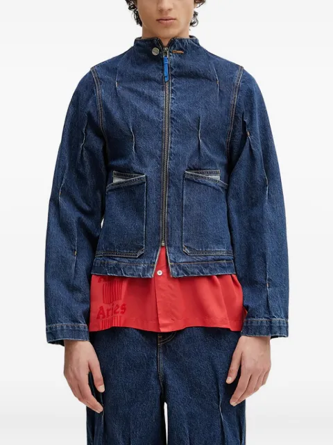 Ader Error pleated zip-front denim jacket Blue BO01SSJK0108BL