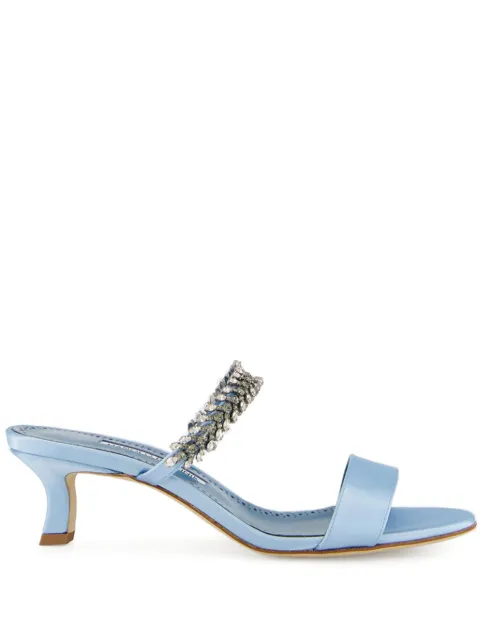 Manolo Blahnik 50mm Kifasan crystal-embellished satin sandals Blue 2251844