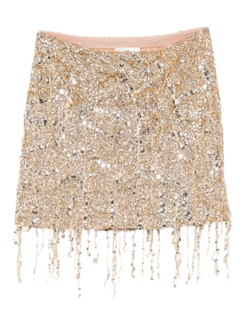 Elisabetta Franchi sequinned-fringe tulle mini skirt Gold GR41J