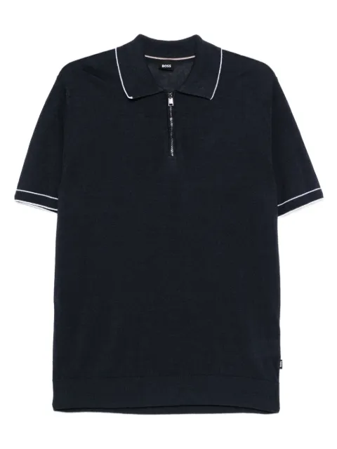 BOSS half-zip linen polo shirt Blue 50537640