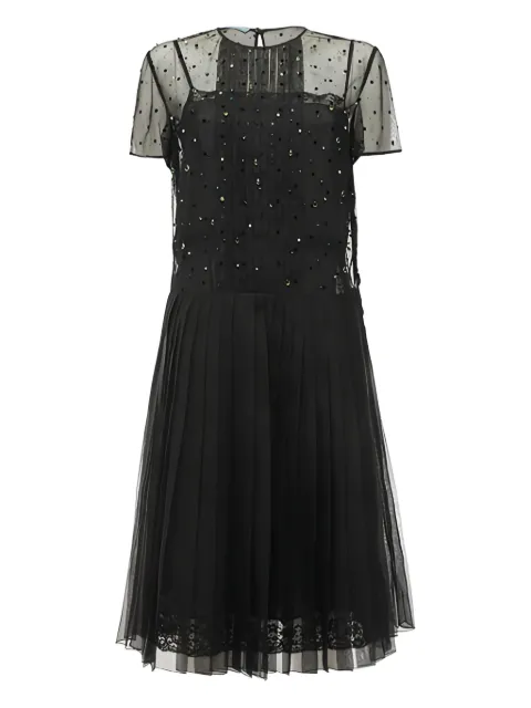 Prada crystal-embellished pleated dress Black P32S1R1KWZF0806