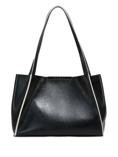 Marni leather Cresta E/W small tote bag Black SHMP0152U0P8533