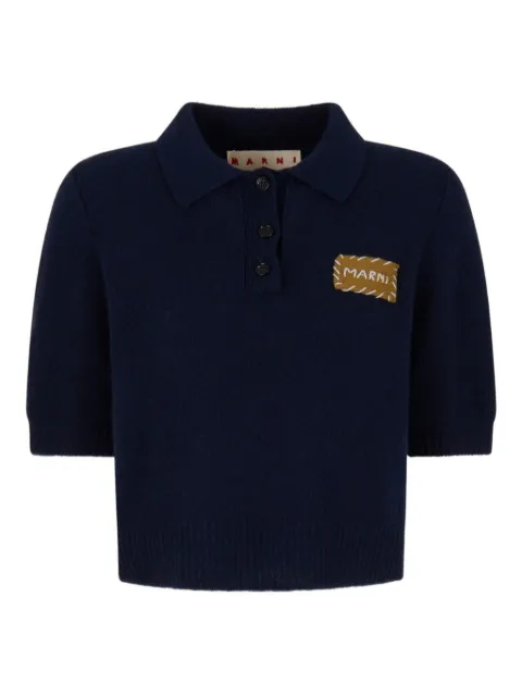 Marni deep blue cashmere polo sweater with Marni appliqué Blue POMD0035E0UFX325