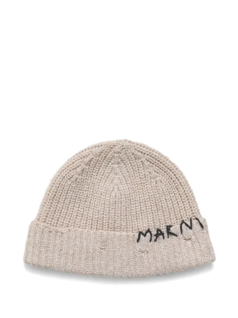 Marni wool beanie with mending-embroidery Neutrals CLMC0173Q0UFH301