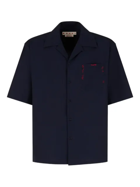 Marni deep blue tropical wool bowling shirt with Marni Mending Blue CUMU0054S1TW839