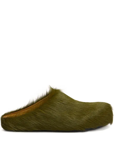 Marni long hair calfskin Fussbett sabots Green SBMS004601P4122
