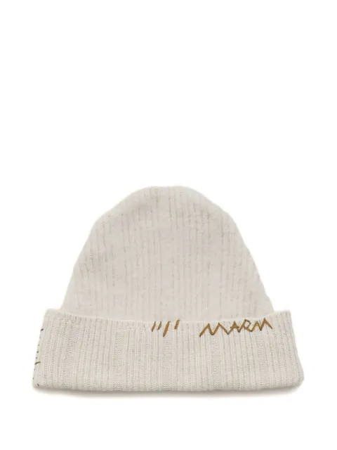 Marni wool-cashmere beanie with mending-embroidery Neutrals CLZC0170Q0UFZ351