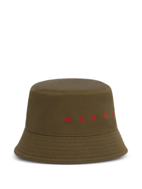 Marni organic gabardine bucket hat with embroidered logo Green CLZC0110S0UTC311
