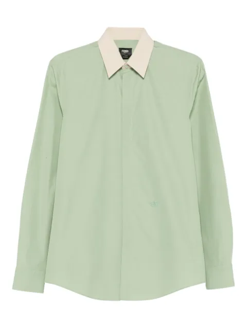FENDI logo-embroidered contrast-collar shirt Green FS0585AVK9