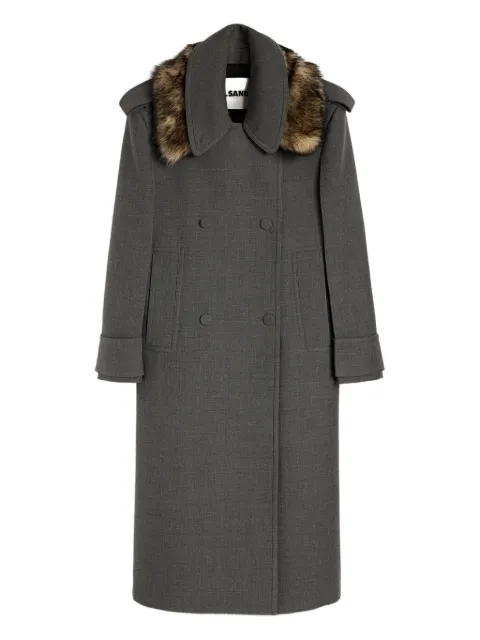 Jil Sander fur collar double-breasted coat Grey J03AA0198J40289