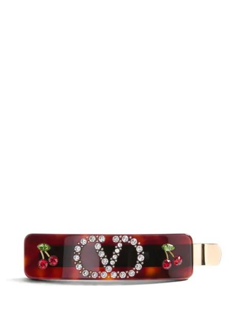 Valentino Garavani Vlogo Signature hair clip in resin metal and swarovski crystals Brown WJ0AP8LGU