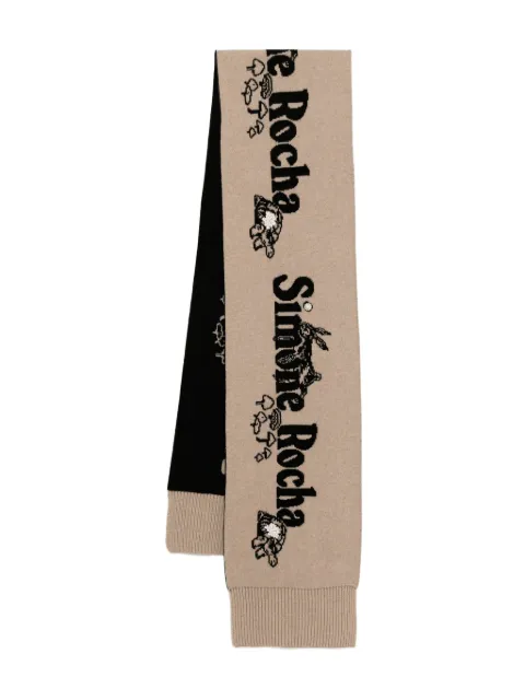 Simone Rocha long graphic logo knit scarves Black KIMK2WDB0669MERINOCASHMEREOATBLACKPEARL