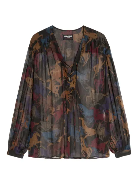 Zadig&Voltaire horse-print lace-up top Brown WWSH02262