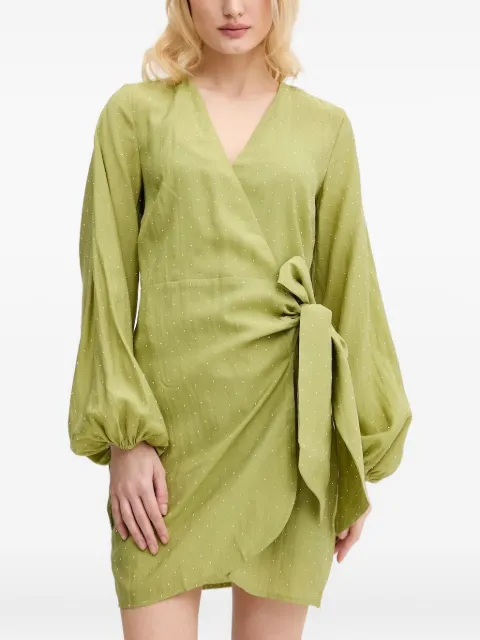 NEVER FULLY DRESSED embellished mini wrap dress Green NFDDR1716
