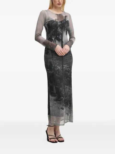 NEVER FULLY DRESSED palm-tree print midi dress Black NFDDR1817