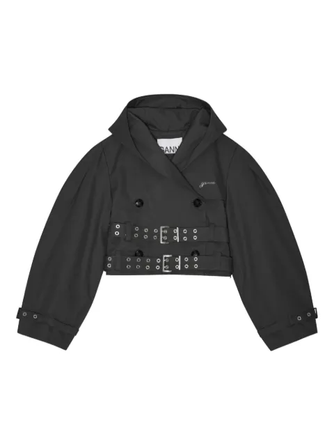 GANNI black bonded cotton short trench jacket Black W1112