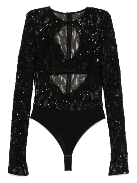 NISSA sequin-detail lace bodysuit Black RBODYS16018