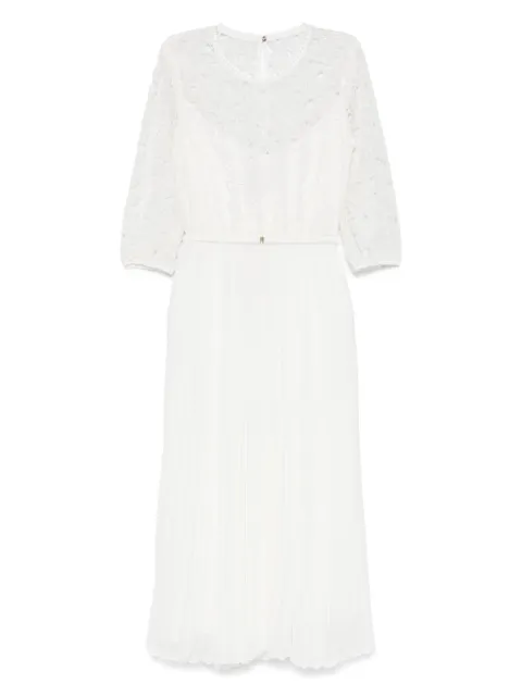 NISSA floral-embroidered pleated dress White RC15049WHITE