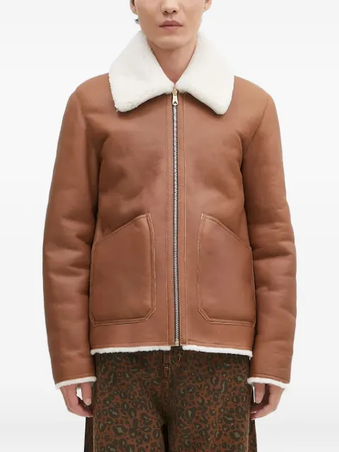 Paul Smith shearling-collared leather jacket Brown M1R079ZN02447