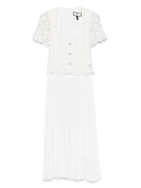 NISSA pleated lace midi dress White RC14922WHITE
