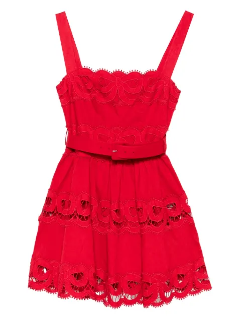 Self-Portrait lace-inserts belted mini dress Red PF25012S