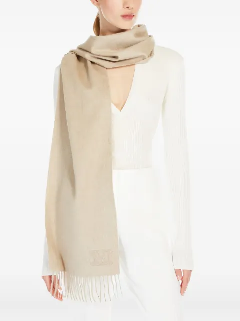 Max Mara embroidered-logo fringed scarf Neutrals 2524546312600