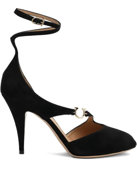 Ferragamo 95mm Molly ankle-wrap peep-toe pumps Black 784952