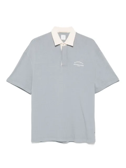 Eleventy Running Club-print cotton polo shirt Blue L75POLL06TET0K024