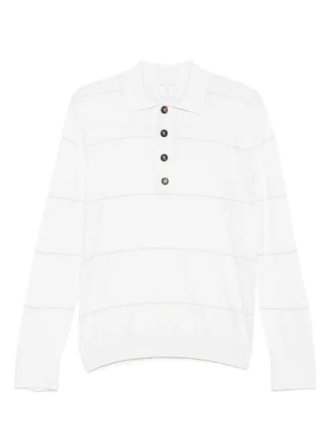 Eleventy striped long-sleeved polo shirt White L76POLL12MAG0L031