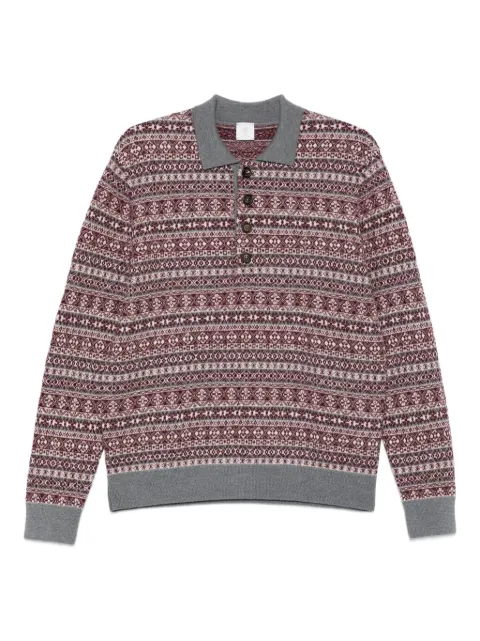 Eleventy long-sleeved intarsia-knit polo shirt Red L76MAGL97MAG0L056