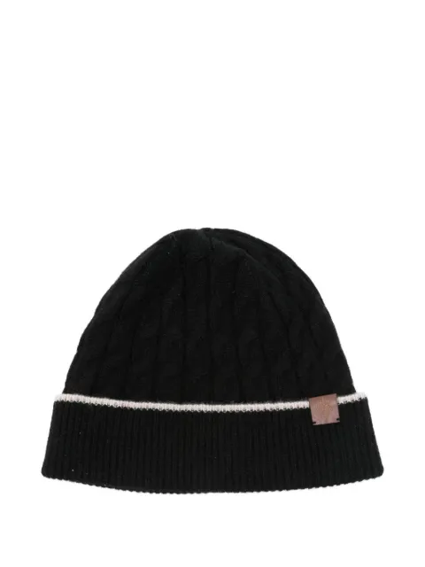Eleventy cable-knit leather-patch beanie hat Black L77CPLL03TES0L032