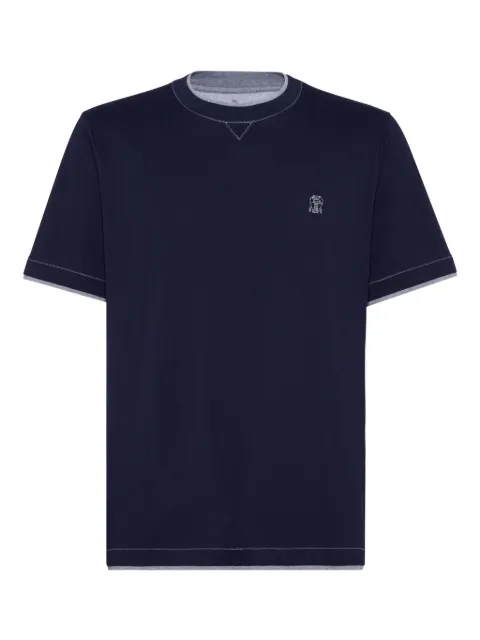 Brunello Cucinelli logo-embroidered T-shirt Blue M0B137451GCD325
