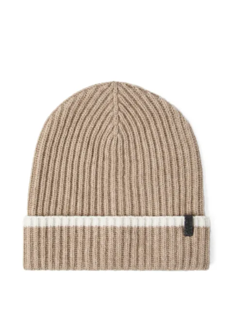 Brunello Cucinelli contrasting-stripe ribbed beanie Neutrals M12504979CC397