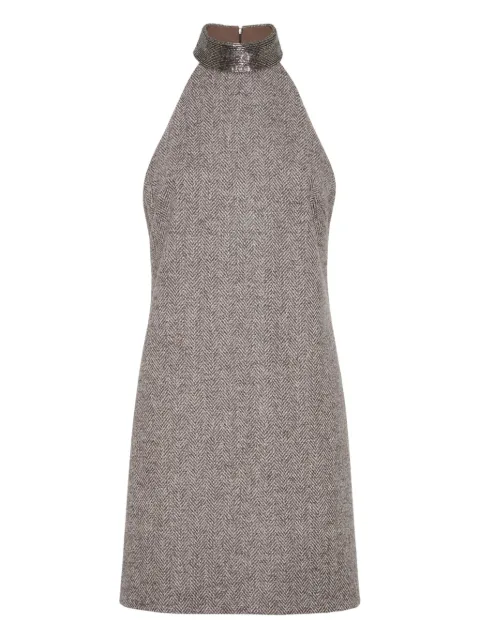 Brunello Cucinelli halter-neck herringbone tweed dress Brown MG529A5412C136