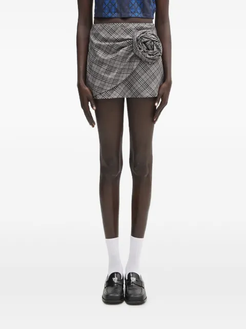 AMBUSH rose-appliqué plaid skirt Grey 12115390