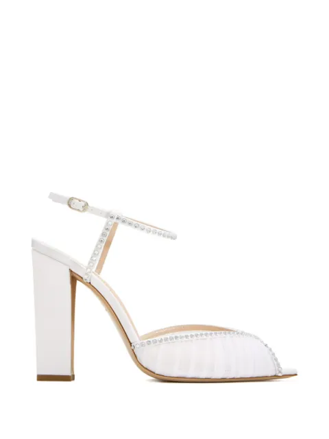 Andrea Wazen Katy rhinestone block heel sandals White KATBL105STH